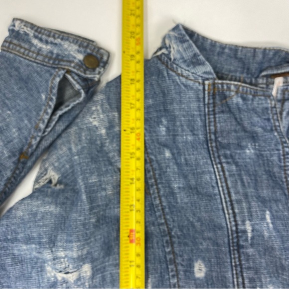 Free People Distressed Denim Bomber Tennis Jacket Small - Picture 10 of 12